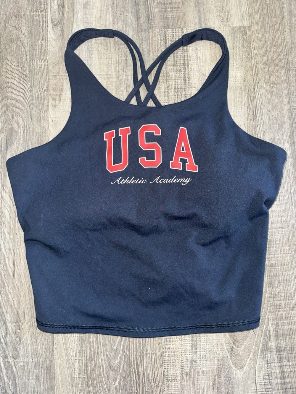 NWT All In Motion Girls XXL 16/18 Moisture Wicking Crop Tank Top USA Navy